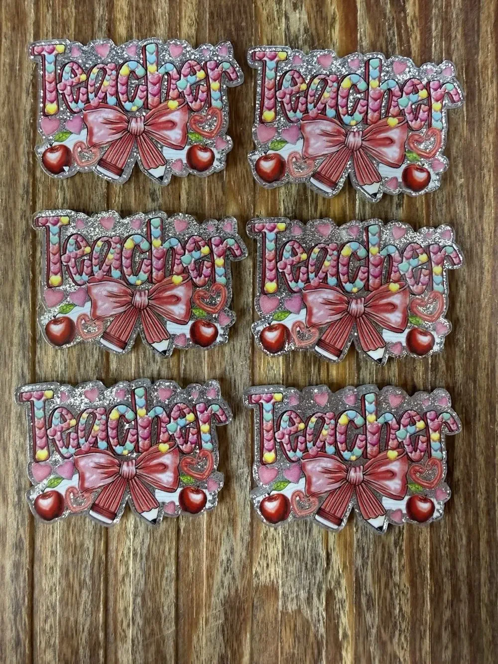 6 Pc Teacher Acrylic Flatbacks